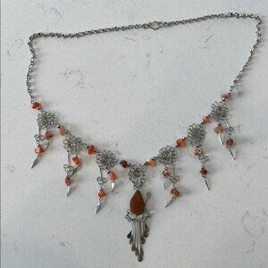 5/20$ Silver and dark Orange wood Beaded Necklace